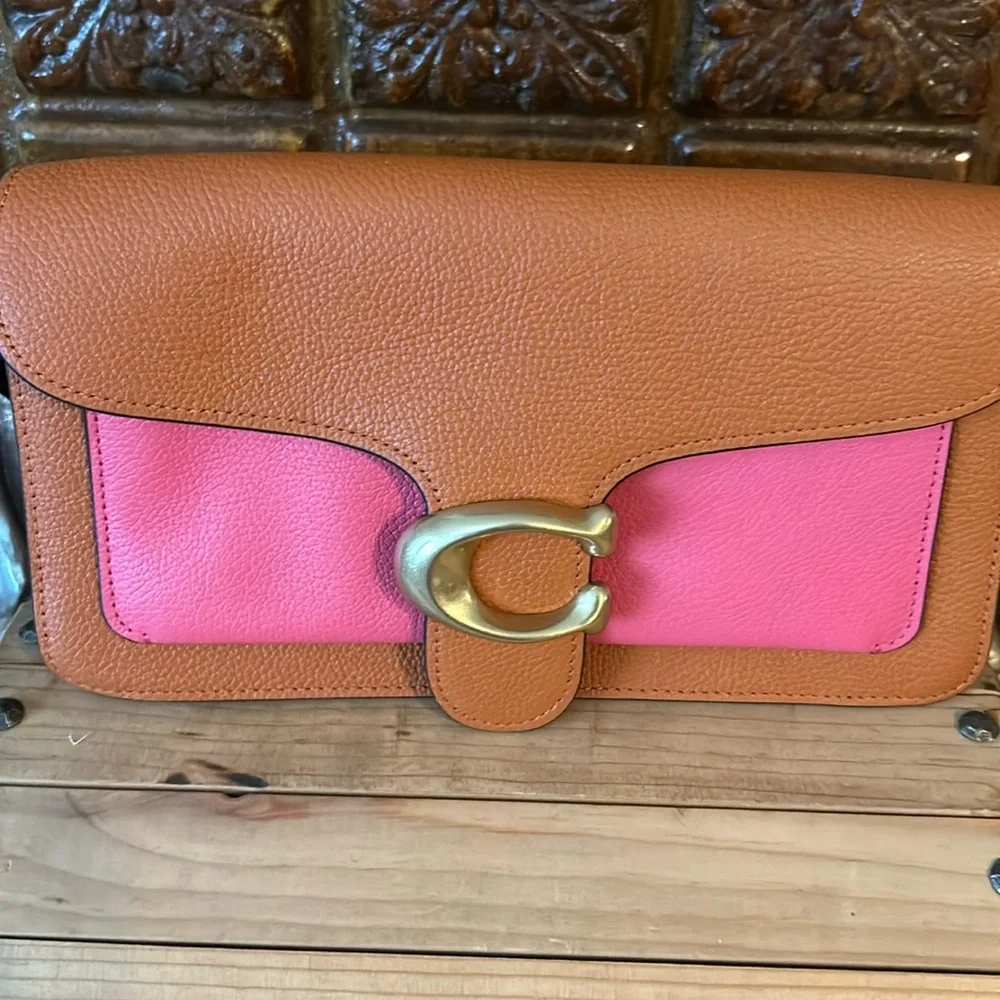 EUC: Coach Color Block Leather Crossbody with additional short strap & dust bag.